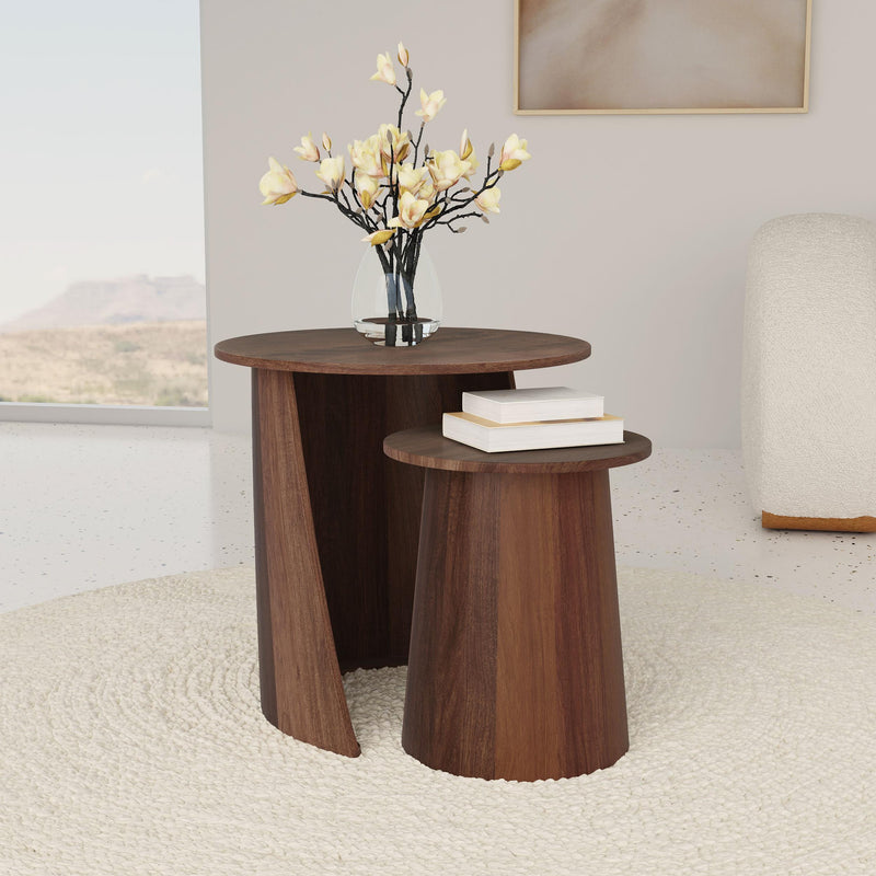 Yency 2-piece Round Mango Wood Nesting Table Set