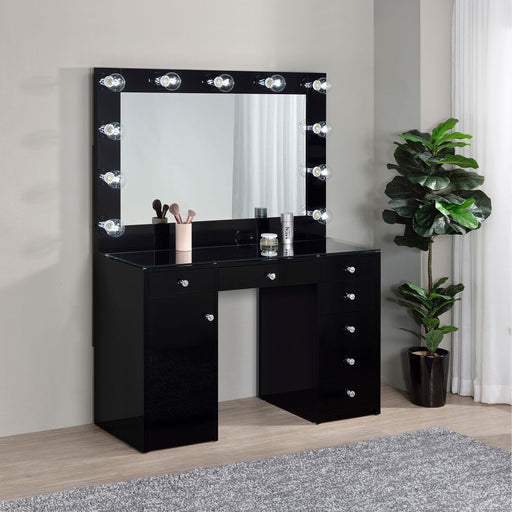 Acena 7-drawer Vanity Set with Lighting Black High Gloss - alternate view