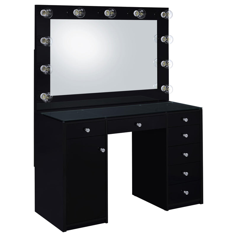 Acena 7-drawer Vanity Set with Lighting Black High Gloss - detail 3