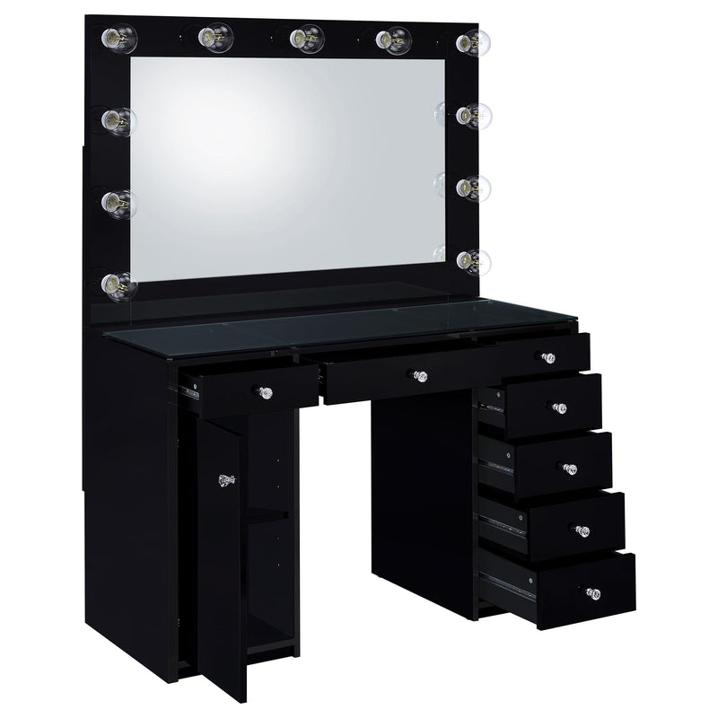 Acena 7-drawer Vanity Set with Lighting Black High Gloss - detail 4