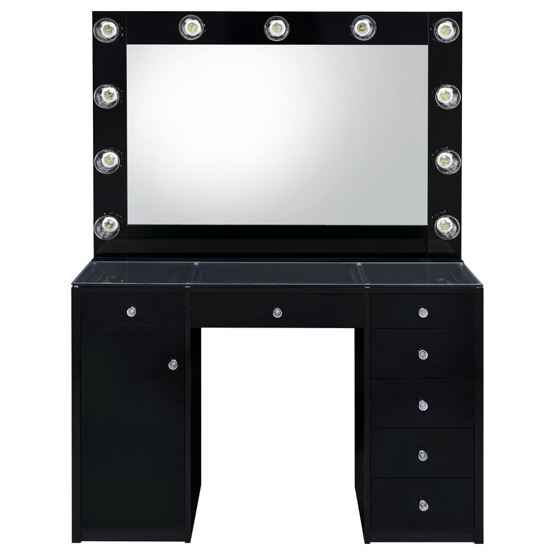 Acena 7-drawer Vanity Set with Lighting Black High Gloss - detail 5