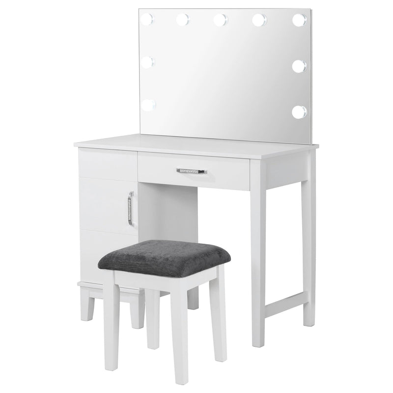 Elijah Vanity Set with Lighting & Stool White and Dark Grey - alternate view