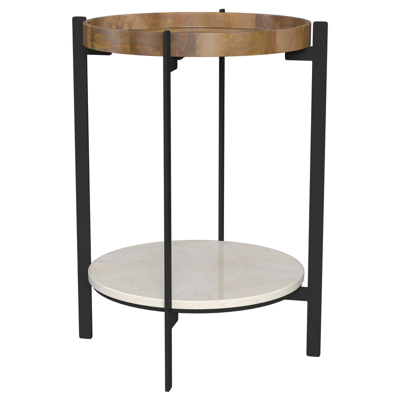 Adhvik Round End Side Table Marble Shelf Natural and Black - alternate view