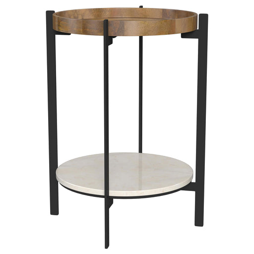 Adhvik Round End Side Table Marble Shelf Natural and Black - alternate view