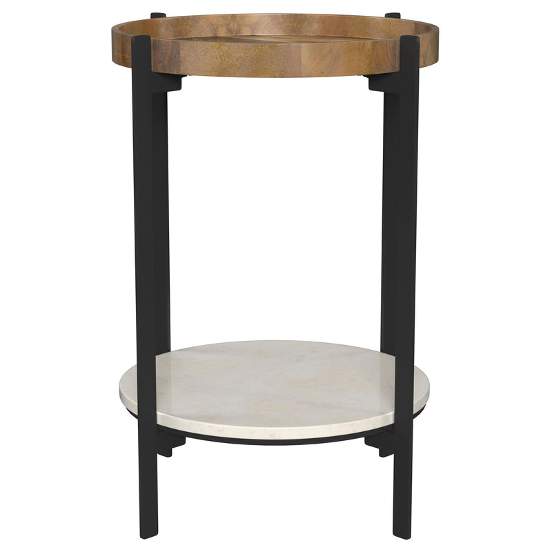 Adhvik Round End Side Table Marble Shelf Natural and Black - detail 3
