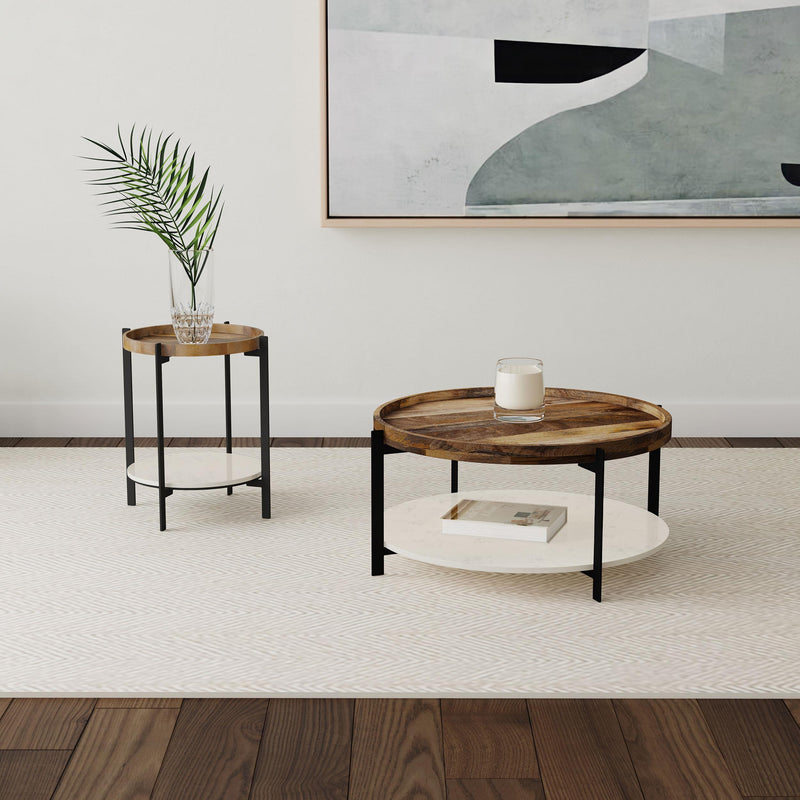 Adhvik Round End Side Table Marble Shelf Natural and Black - detail 6