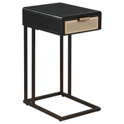 Amherst 1-drawer Radio Weave Cane Metal Side Table Black - alternate view