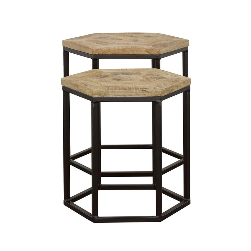 Adger 2-piece Hexagonal Nesting Tables Natural and Black - detail 3