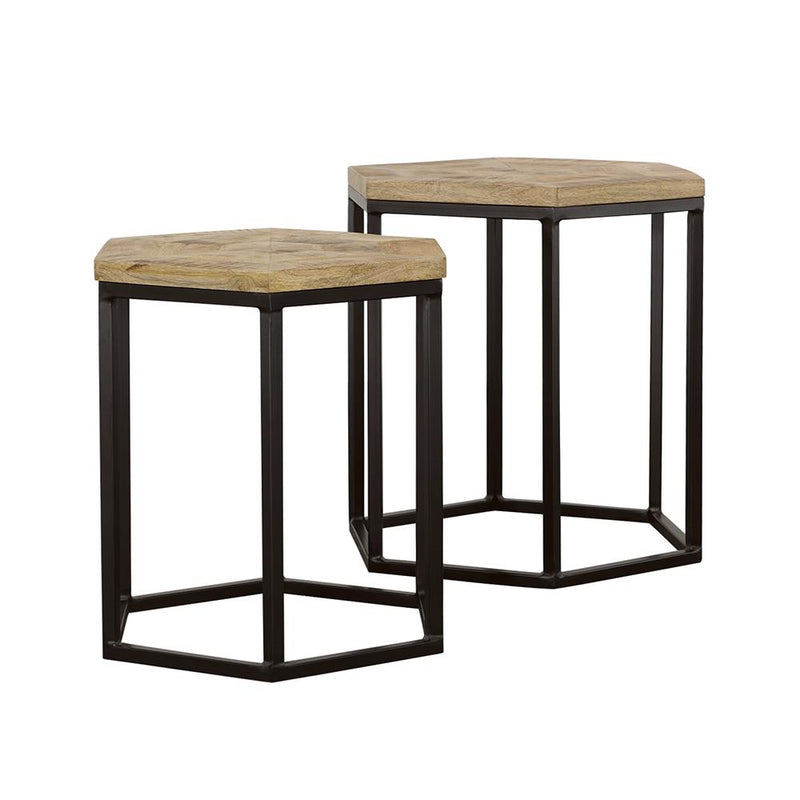 Adger 2-piece Hexagonal Nesting Tables Natural and Black - detail 4