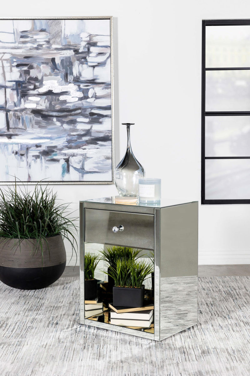 Coquette 1-drawer Mirrored Accent Side Table