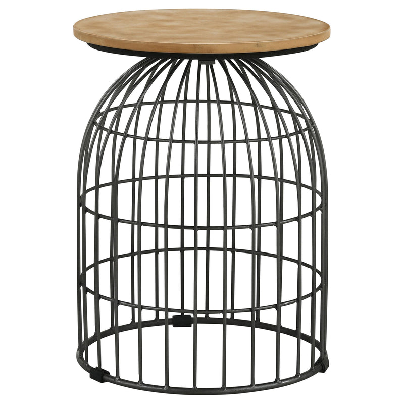 Bernardo Round Wire Frame Side Table Natural and Gunmetal - alternate view