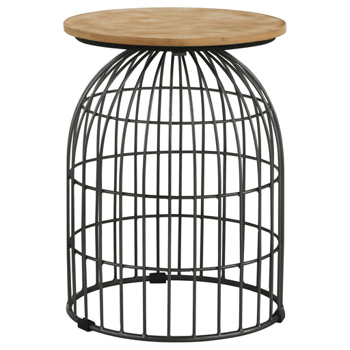 Bernardo Round Wire Frame Side Table Natural and Gunmetal - alternate view