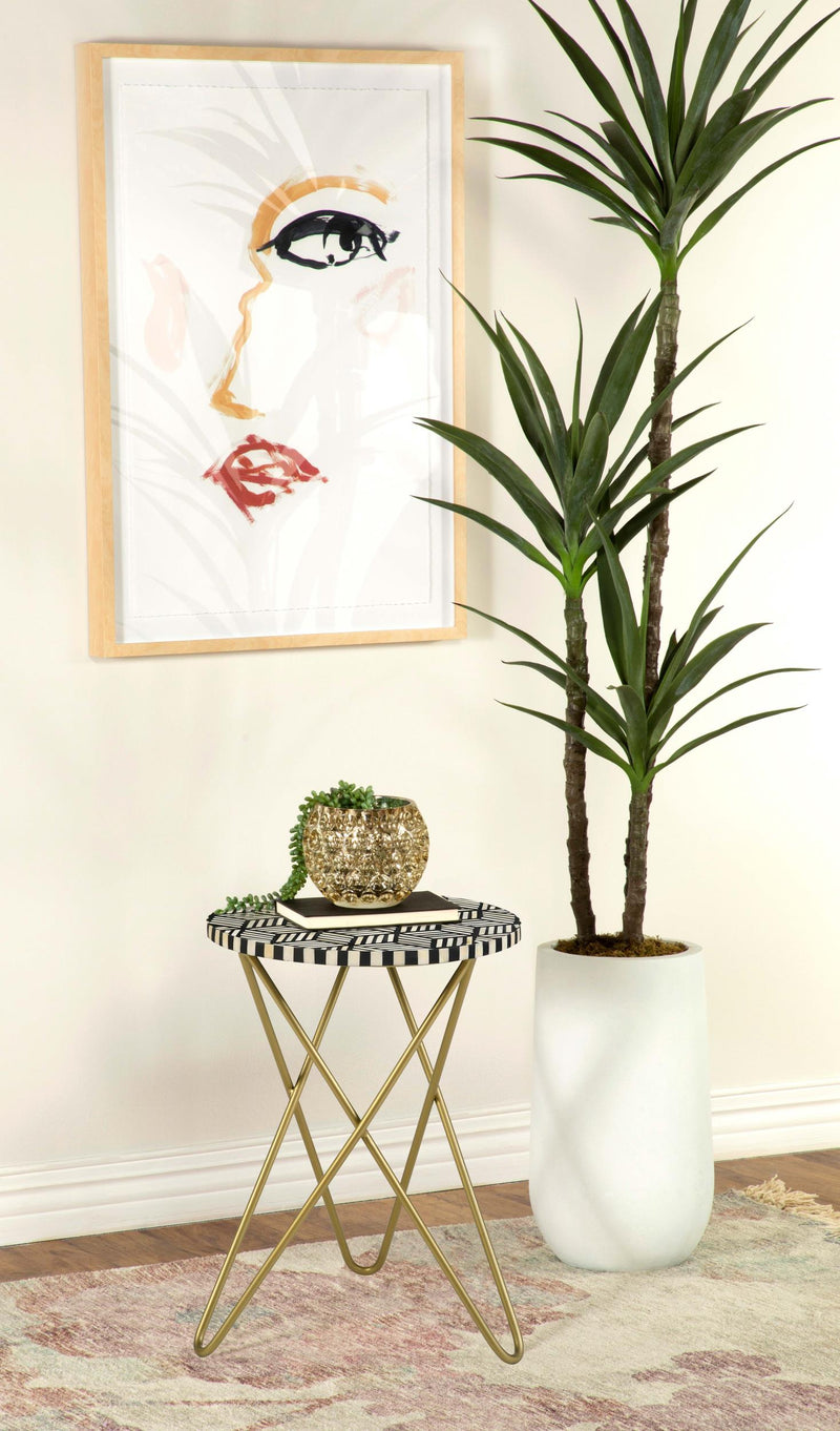 Xenia Round Bone Inlay Accent Side Table White and