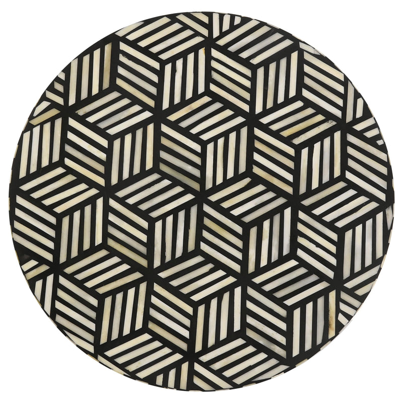 Xenia Round Bone Inlay Accent Side Table White and
