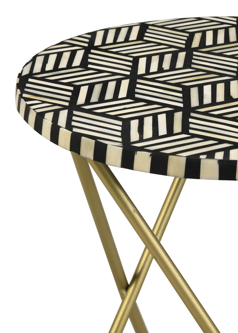 Xenia Round Bone Inlay Accent Side Table White and