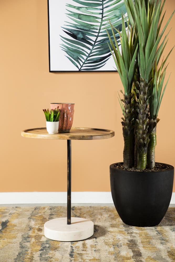 Ginevra Wood Top Marble Base Table Natural Brown and