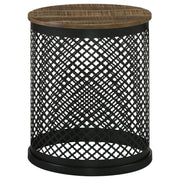 Aurora Round Drum Base Accent Side Table Natural and Black - alternate view