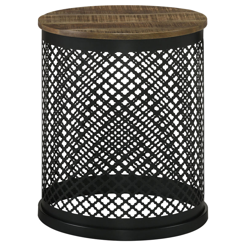 Aurora Round Drum Base Accent Side Table Natural and Black - alternate view