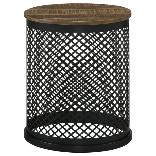 Aurora Round Drum Base Accent Side Table Natural and Black - alternate view