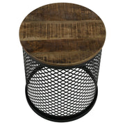 Aurora Round Drum Base Accent Side Table Natural and Black - detail 3
