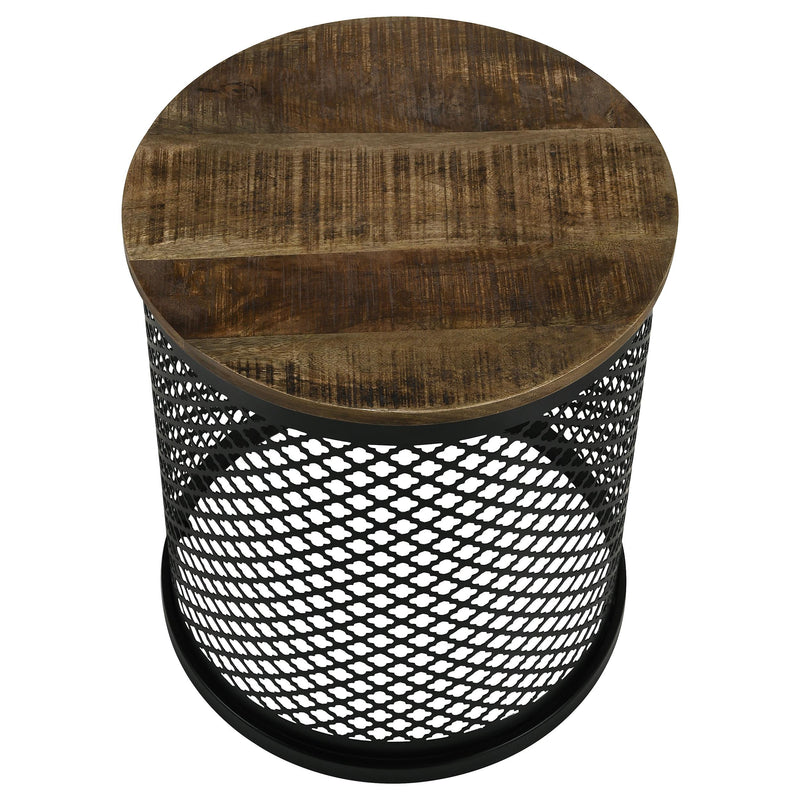 Aurora Round Drum Base Accent Side Table Natural and Black - detail 3