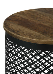 Aurora Round Drum Base Accent Side Table Natural and Black - detail 4