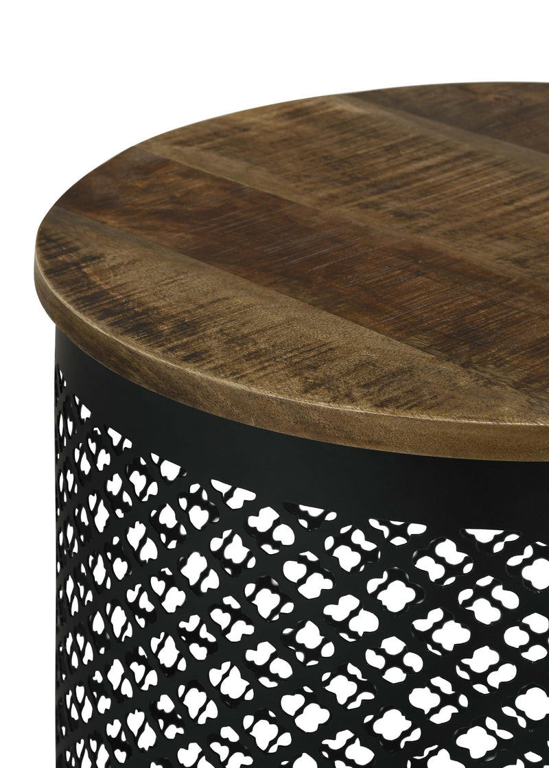 Aurora Round Drum Base Accent Side Table Natural and Black - detail 4