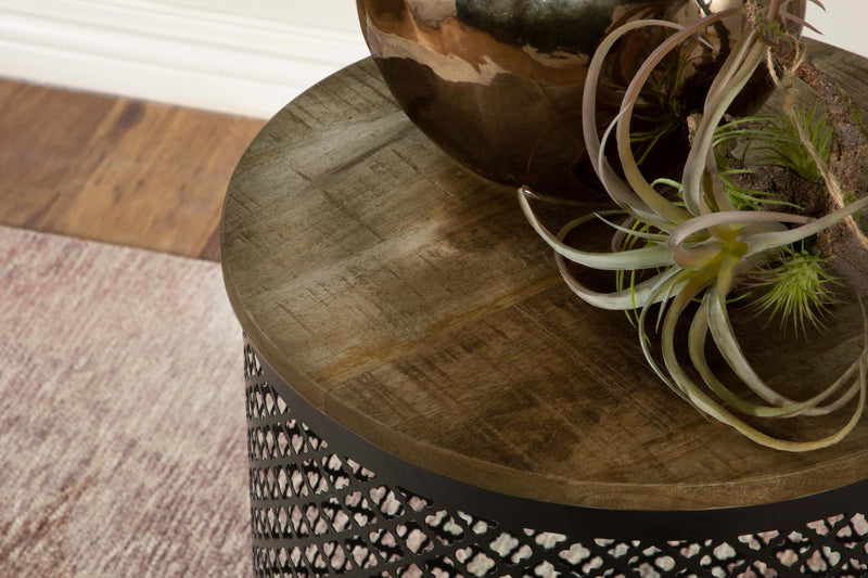 Aurora Round Drum Base Accent Side Table Natural and Black - detail 5