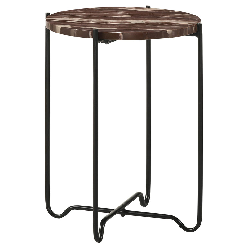 Latifa Round Marble Top Accent Side Table Red and