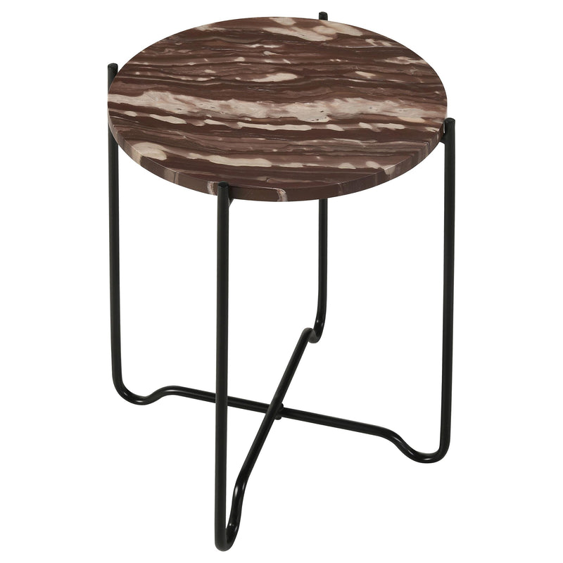 Latifa Round Marble Top Accent Side Table Red and