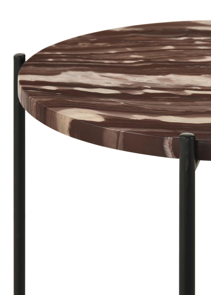 Latifa Round Marble Top Accent Side Table Red and