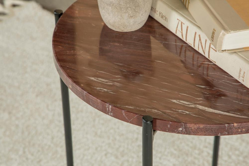Latifa Round Marble Top Accent Side Table Red and