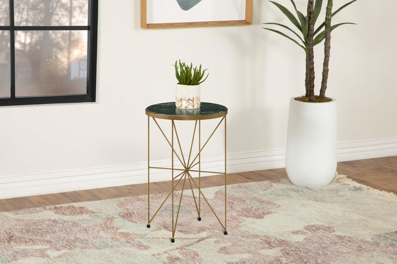 Eliska Round Green Marble Top Accent Side Table Antique