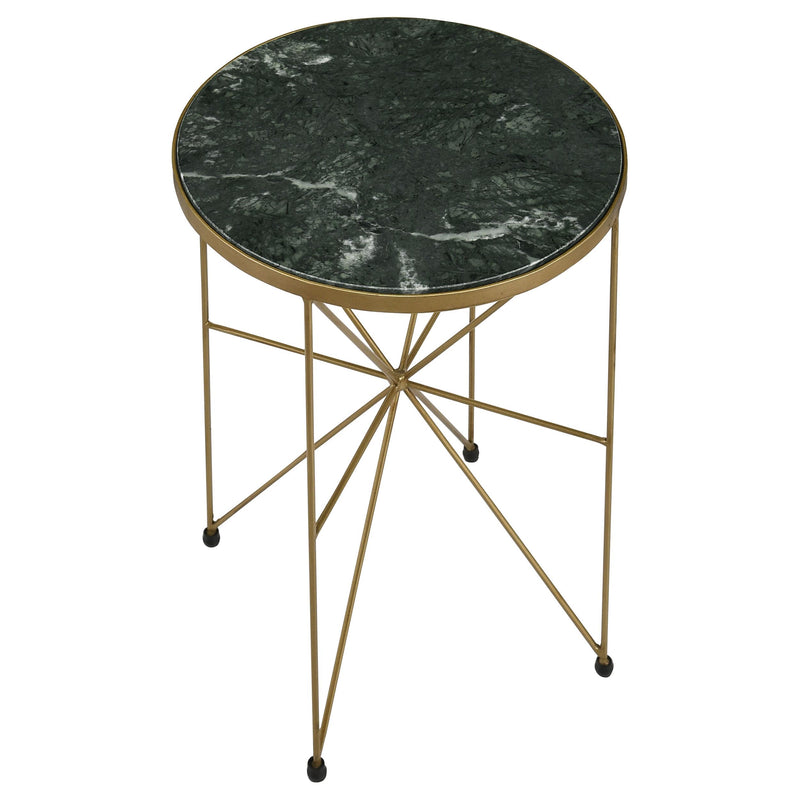 Eliska Round Green Marble Top Accent Side Table Antique