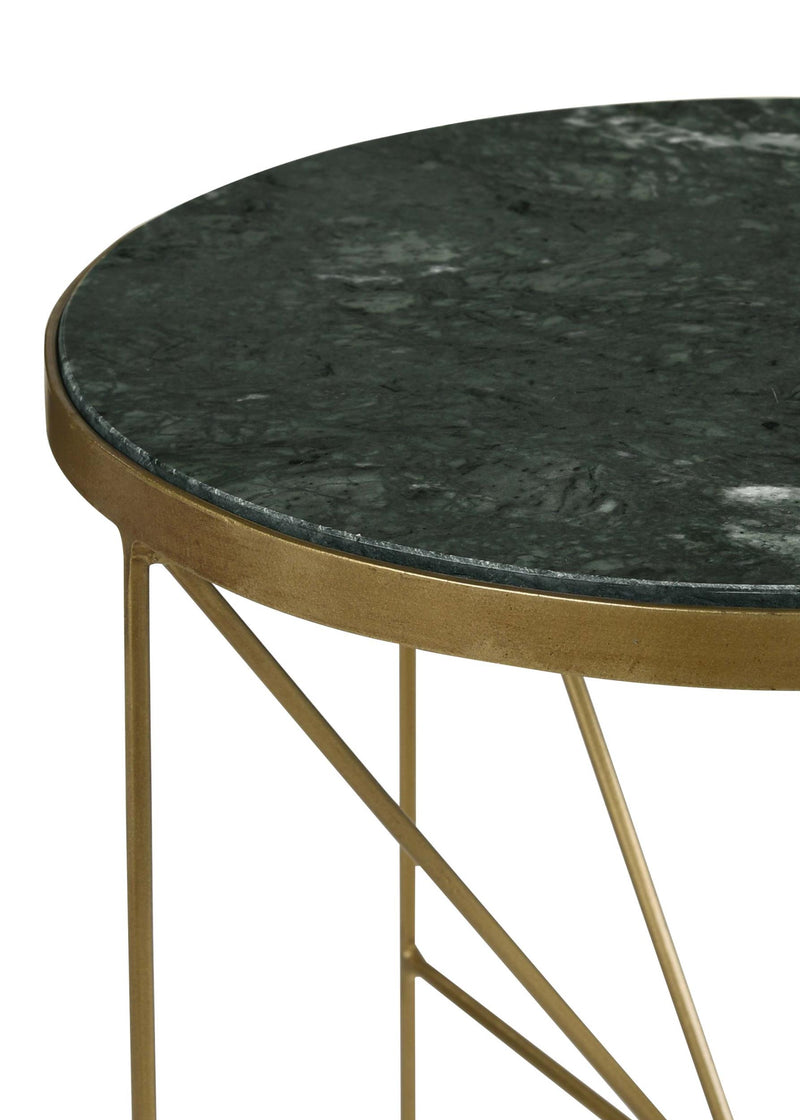 Eliska Round Green Marble Top Accent Side Table Antique