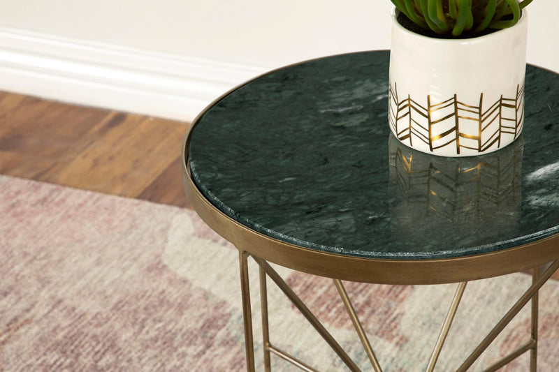 Eliska Round Green Marble Top Accent Side Table Antique