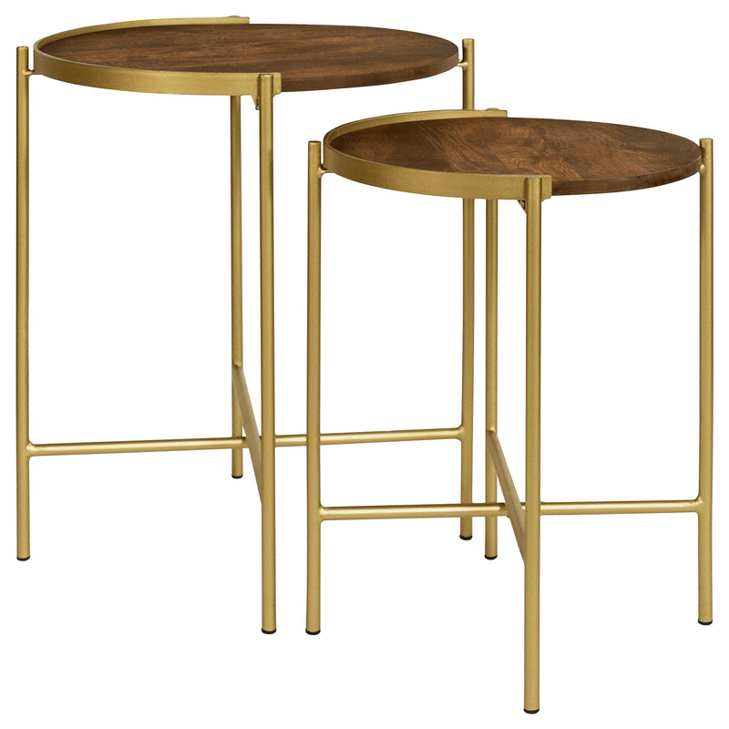 Malka 2-piece Round Wood Nesting Table Dark Brown and