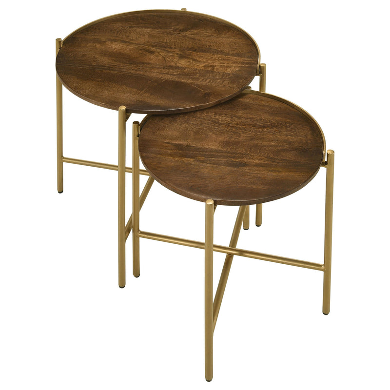 Malka 2-piece Round Wood Nesting Table Dark Brown and