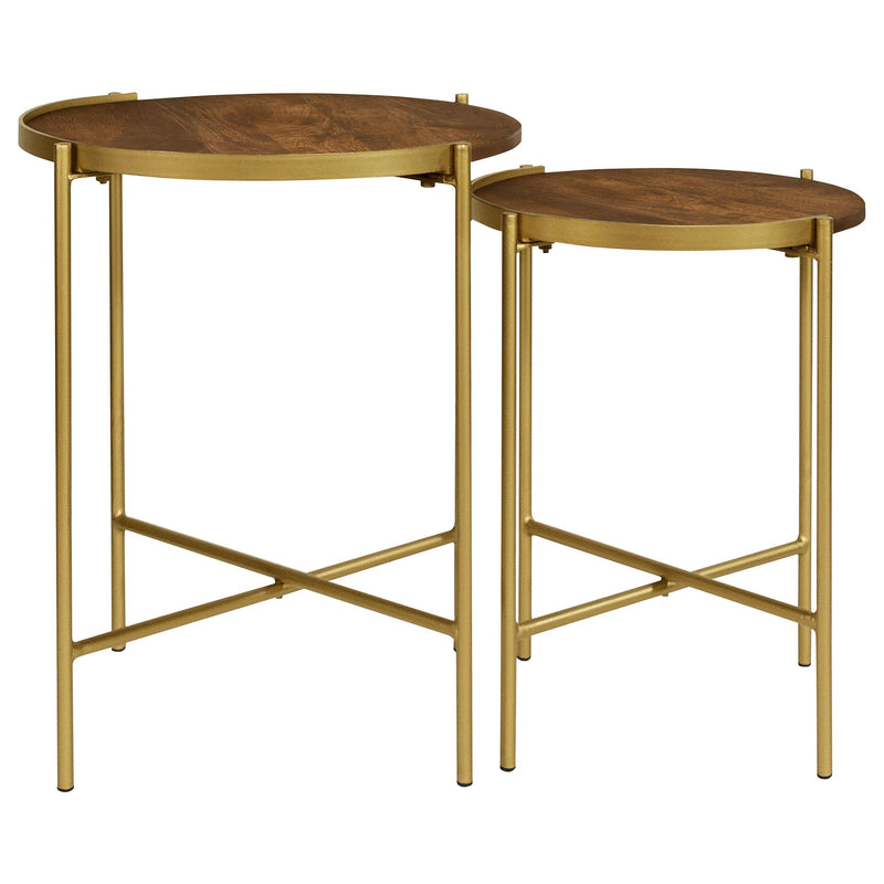 Malka 2-piece Round Wood Nesting Table Dark Brown and
