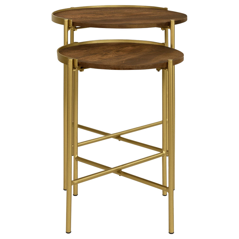 Malka 2-piece Round Wood Nesting Table Dark Brown and
