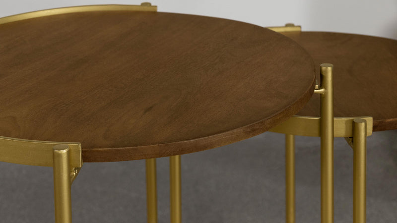 Malka 2-piece Round Wood Nesting Table Dark Brown and