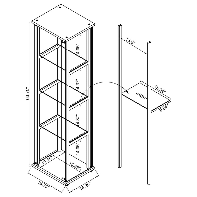 Cyclamen 4-shelf Clear Glass Curio Display Cabinet
