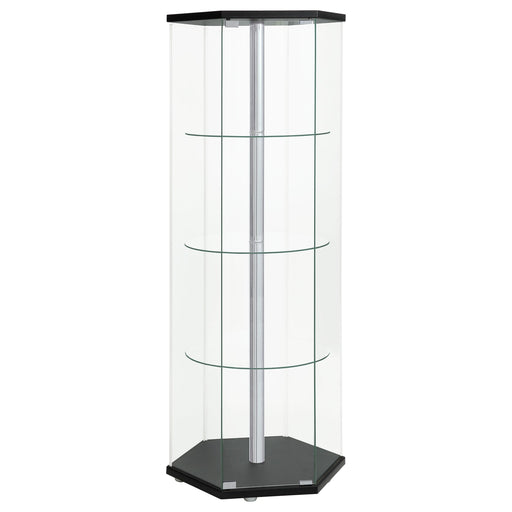 Zahavah 4-shelf Hexagonal Clear Glass Curio Cabinet Black - alternate view