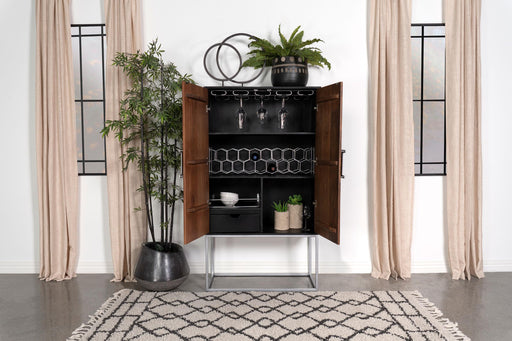 Borman 2-door Home Bar Cabinet Wine Storage Walnut and Black - alternate view