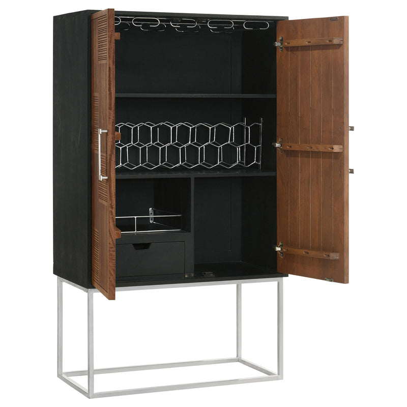 Borman 2-door Home Bar Cabinet Wine Storage Walnut and Black - detail 4
