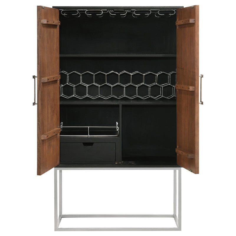 Borman 2-door Home Bar Cabinet Wine Storage Walnut and Black - detail 6