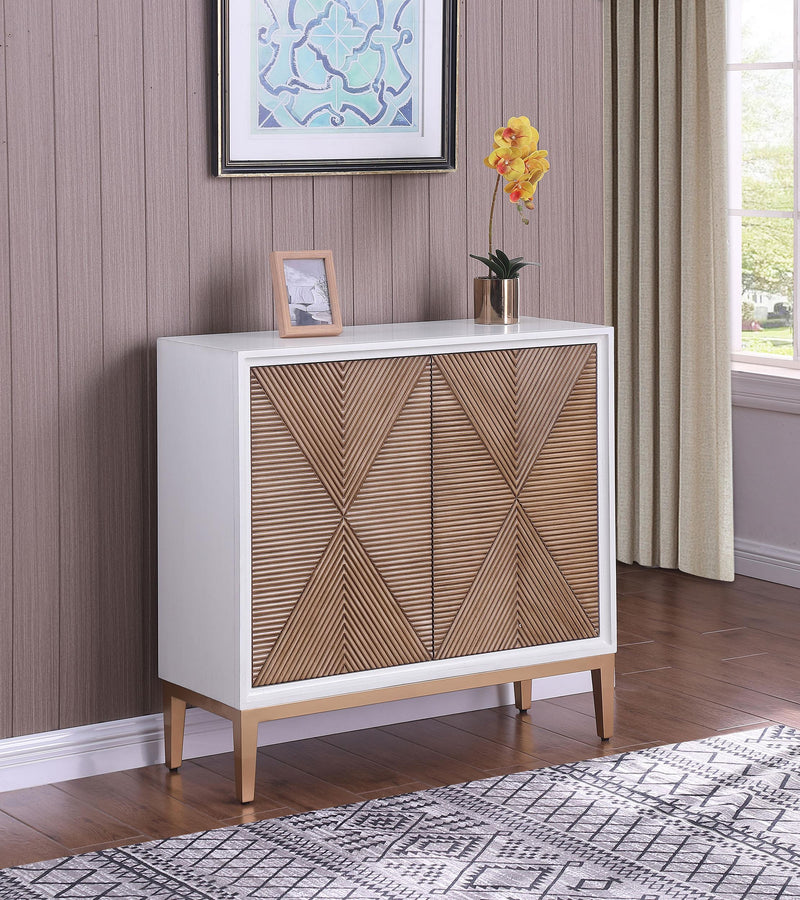 Gretchen 2-door Wood Fluted Parquet Cabinet White and
