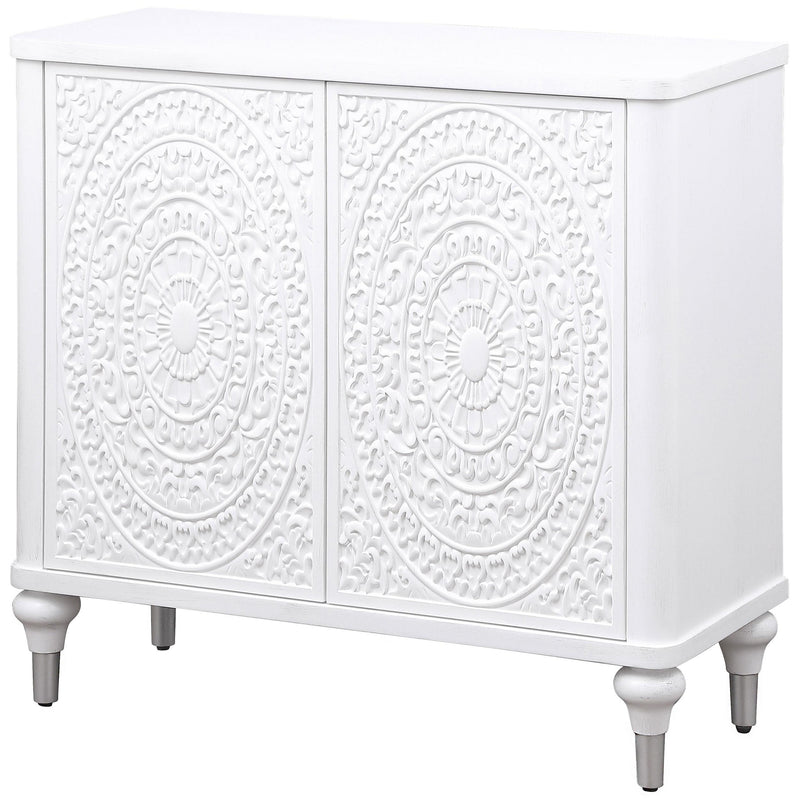 Cardella 2-door Mandala Accent Cabinet Distressed White - detail 5