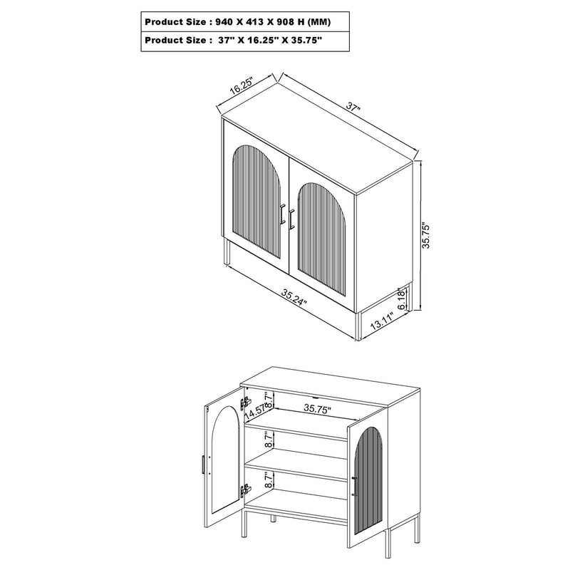 Jess 2-door Arched Fluted Glass Accent Cabinet