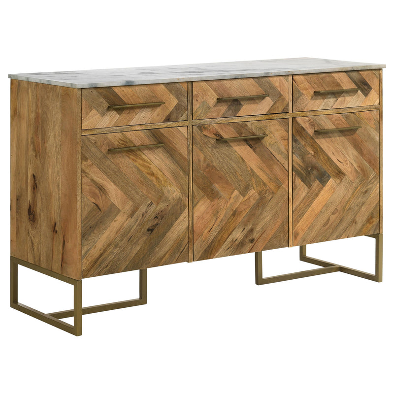 Keaton 3-door Marble Top Herringbone Accent Cabinet